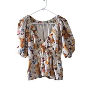 Abercrombie & Fitch Women's Floral Top Sz M Cottage Core Barbiedoll Puff Sleeves
